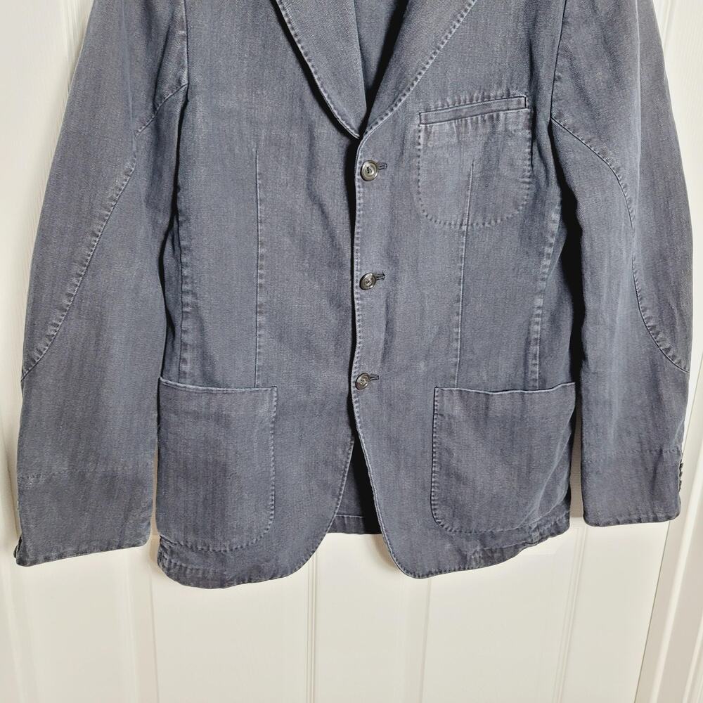 Gian Luca Napoli Blazer Mens 42 Long Blue Gray Herringbone Twill Unstructured - Picture 3 of 16